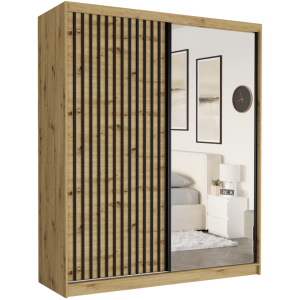 Szafa przesuwna Luna III 183 cm artisan z lustrem 2-drzwi artisan czarne lamele