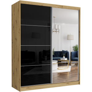 Szafa przesuwna Luna IV 183 cm artisan z lustrem 2-drzwi czarny półpołysk srebrne szprosy