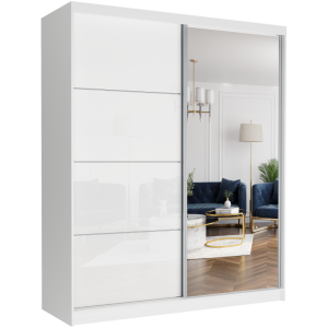 Szafa przesuwna Luna V 183 cm biała z lustrem 2-drzwi biały półpołysk srebrne szprosy