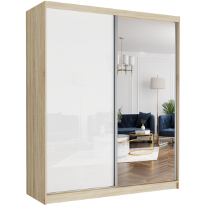 Szafa przesuwna Luna VI 183 cm sonoma z lustrem 2-drzwi biały półpołysk