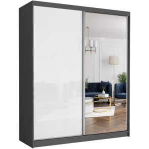 Szafa przesuwna Luna VI 183 cm antracyt z lustrem 2-drzwi biały półpołysk