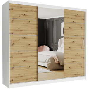 Szafa przesuwna Norvio I 250 cm biała z lustrem 3 drzwi artisan srebrne szprosy