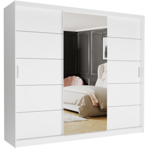 Szafa duża biała z lustrem 250 x 218 x 600 cm srebrne szprosy - Norvio I