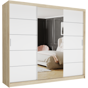 Szafa przesuwna trzydrzwiowa z lustrem 250 x 218 x 60 cm - RIVANO I