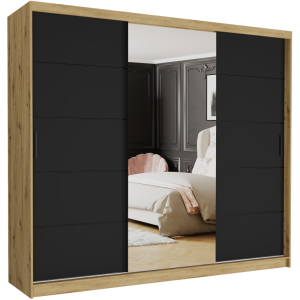 Szafa przesuwna Norvio II 250 cm artisan z lustrem 3-drzwi czarne Czarne szprosy
