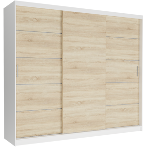 Szafa przesuwna Norvio III 250 cm biała 3-drzwi sonoma srebrne szprosy