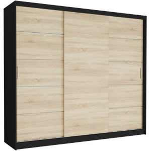 Szafa przesuwna Norvio III 250 cm czarna 3-drzwi sonoma srebrne szprosy