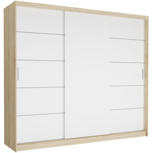 Szafa przesuwna Norvio III 250 cm sonoma 3-drzwi białe  srebrne szprosy