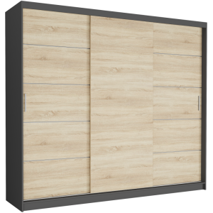 Szafa przesuwna Norvio III 250 cm antracyt z 3 drzwi sonoma srebrne szprosy