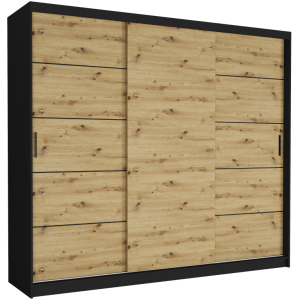 Szafa przesuwna Norvio IV 250 cm czarna 3-drzwi artisan czarne szprosy