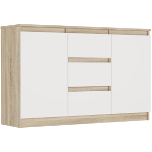 Komoda sonoma mix biały 120x76x33 cm, 3 szuflady i 2 drzwi, Framire R-120-S3