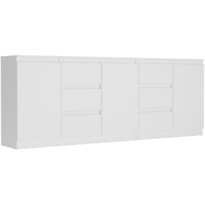 Zestaw komód biały, 200x76x33 cm łącznie (120+80 cm), 6 szuflad, 3 drzwi, Framire R-200-S6
