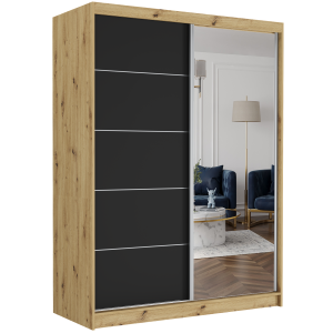 Szafa przesuwna Rivano I C 150cm artisan z lustrem 2-drzwi czarne srebrne szprosy