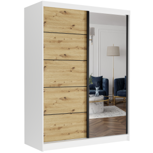 Szafa przesuwna Rivano IA 150 cm biała z lustrem 2-drzwi artisan czarne szprosy