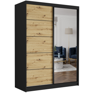 Szafa przesuwna Rivano IA 150 cm czarna z lustrem 2-drzwi artisan czarne szprosy