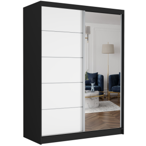 Szafa przesuwna Rivano I 150 cm czarna z lustrem 2-drzwi białe srebrne szprosy