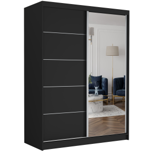 Szafa przesuwna Rivano I C 150cm czarna z lustrem 2-drzwi czarne srebrne szprosy