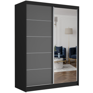 Szafa przesuwna Rivano I 150 cm czarna z lustrem 2-drzwi antracyt srebrne szprosy