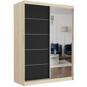 Szafa przesuwna Rivano I C 150cm sonoma z lustrem 2-drzwi czarne srebrne szprosy