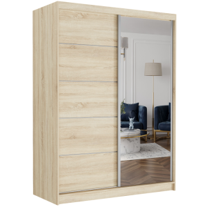 Szafa przesuwna Rivano I 150 cm sonoma z lustrem 2-drzwi sonoma srebrne szprosy