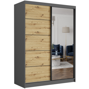 Szafa przesuwna Rivano IA 150 cm antracyt z lustrem 2-drzwi artisan czarne szprosy