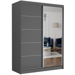 Szafa przesuwna Rivano I 150 cm antracyt z lustrem 2-drzwi antracyt srebrne szprosy