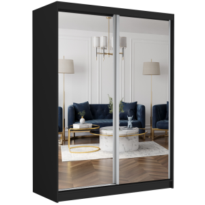 Szafa przesuwna Rivano II 150 cm czarna z 2 lustrami 2-drzwi