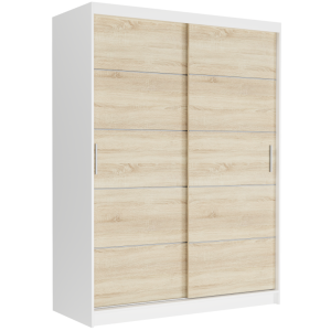 Szafa przesuwna Rivano IV 150 cm biała 2-drzwi sonoma srebrne szprosy