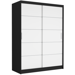 Szafa przesuwna Rivano IV 150 cm czarna 2-drzwi białe srebrne szprosy