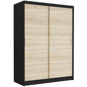 Szafa przesuwna Rivano IV 150 cm czarna 2-drzwi sonoma srebrne szprosy