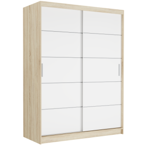 Szafa przesuwna Rivano IV 150 cm sonoma 2-drzwi białe srebrne szprosy