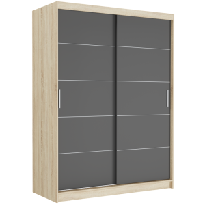 Szafa przesuwna Rivano IV 150 cm sonoma 2-drzwi antracyt srebrne szprosy