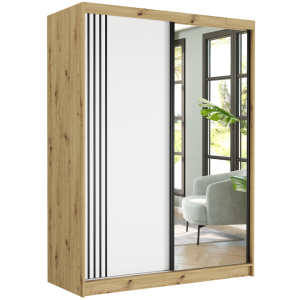 Szafa przesuwna Rivano V 150 cm artisan z lustrem 2-drzwi białe czarne szprosy