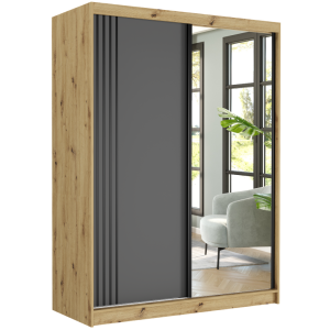 Szafa przesuwna Rivano V 150 cm artisan z lustrem 2-drzwi antracyt czarne szprosy