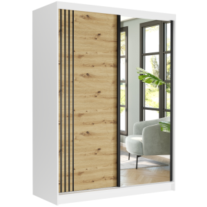 Szafa przesuwna Rivano V 150 cm biała z lustrem 2-drzwi artisan czarne szprosy