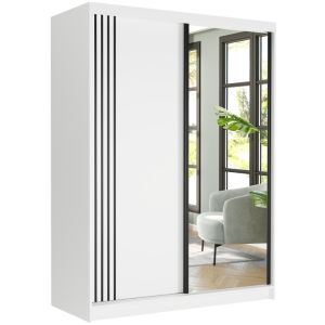 Nowoczesna szafa przesuwna z lustrem 150 x 200 x 60 cm biała z lustrem - Rivano V