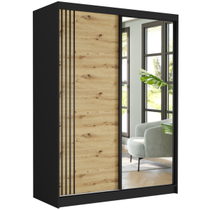 Szafa przesuwna czarna z lustrem 150 x 200 x 60 cm - RIVANO V