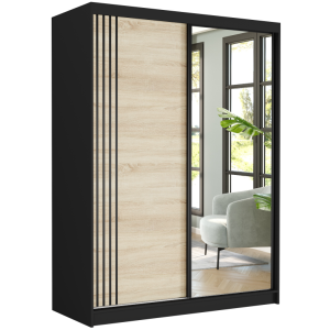 Szafa przesuwna Rivano V 150 cm czarna z lustrem 2-drzwi sonoma czarne szprosy
