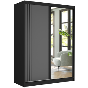 Szafa przesuwna Rivano V 150 cm czarna z lustrem 2-drzwi antracyt czarne szprosy