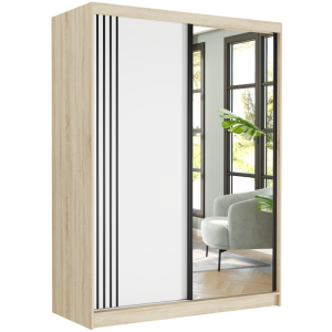 Szafa przesuwna Rivano V 150 cm sonoma z lustrem 2-drzwi białe czarne szprosy