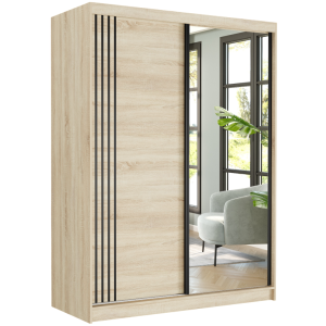 Szafa przesuwna Rivano V 150 cm sonoma z lustrem 2-drzwi sonoma czarne szprosy