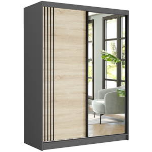Szafa przesuwna Rivano V 150 cm antracyt z lustrem 2-drzwi sonoma czarne szprosy