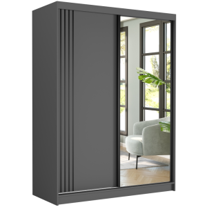 Szafa przesuwna Rivano V 150 cm antracyt z lustrem 2-drzwi antracyt czarne szprosy