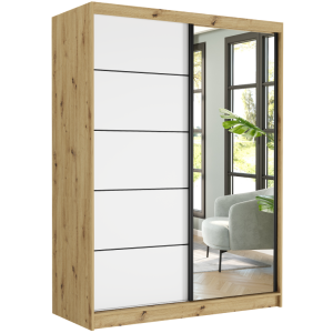 Szafa przesuwna Rivano VI 150 cm artisan z lustrem 2-drzwi białe czarne szprosy