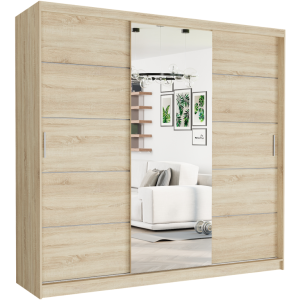Szafa przesuwna Selvio I 233 cm sonoma z lustrem 3-drzwi sonoma srebrne szprosy