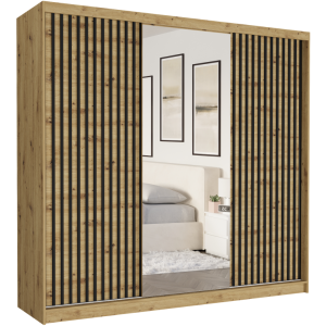 Szafa przesuwna Selvio II 233 cm artisan z lustrem 3-drzwi artisan czarne lamele