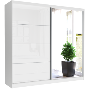 Szafa przesuwna Selvio IV 233 cm biała z lustrem 2-drzwi biały półpołysk srebrne szprosy