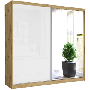 Szafa przesuwna Selvio V 233 cm artisan z lustrem 2-drzwi biały półpołysk