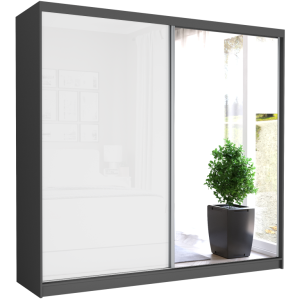 Szafa przesuwna Selvio V 233 cm antracyt z lustrem 2-drzwi biały półpołysk