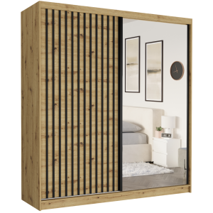 Szafa przesuwna Tivaro I 203 cm artisan z lustrem 2-drzwi artisan czarne lamele